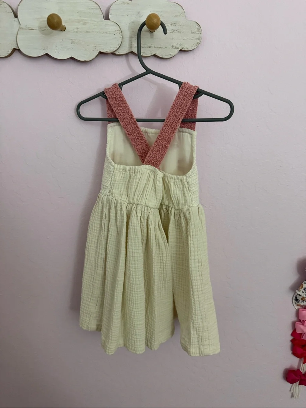 Cream & Pink Flower Crochet Bodice Girls Dress